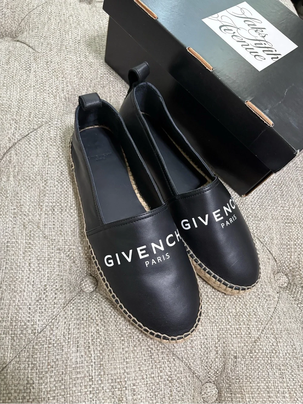 Givenchy Black Leather Logo Espadrille Flats